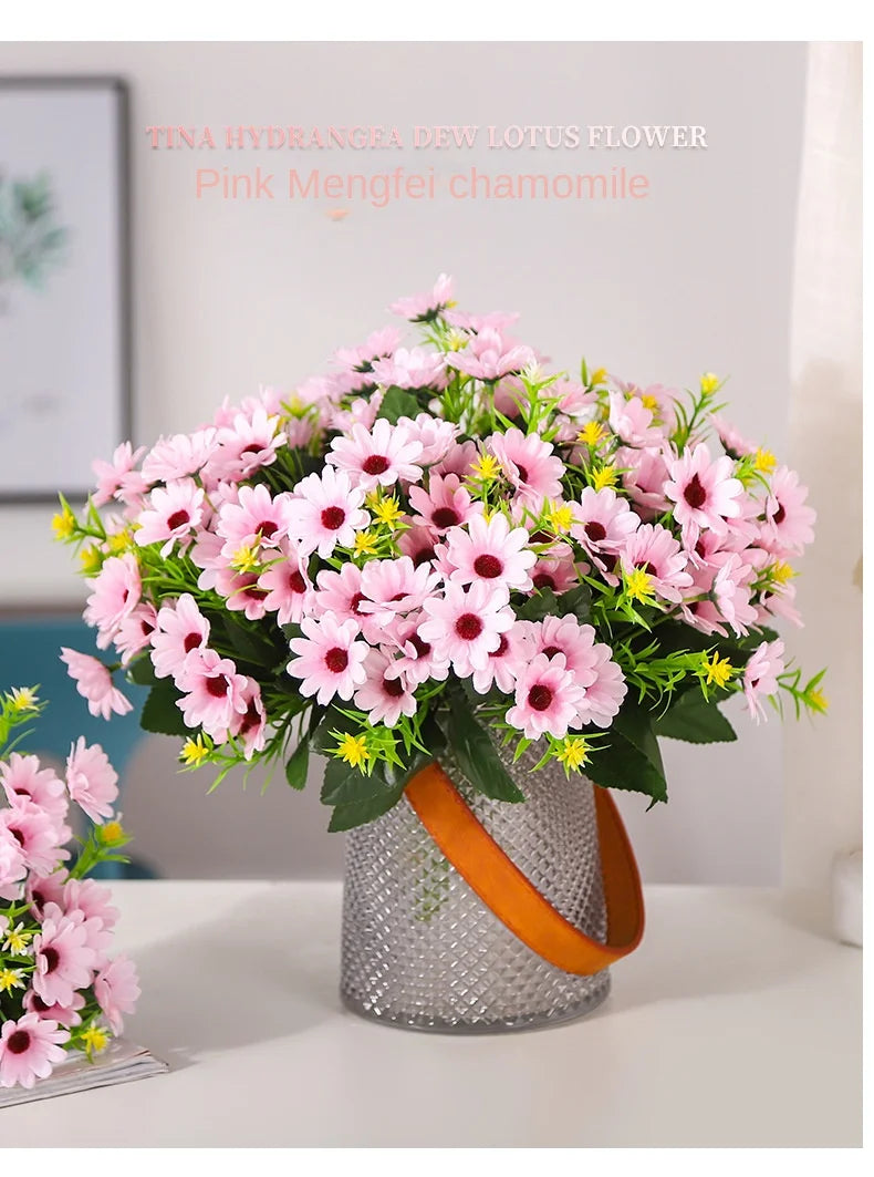 5 Fork 15-Head Artificial Daisy & Chamomile Flower Stems – Wedding & Home Party Decor