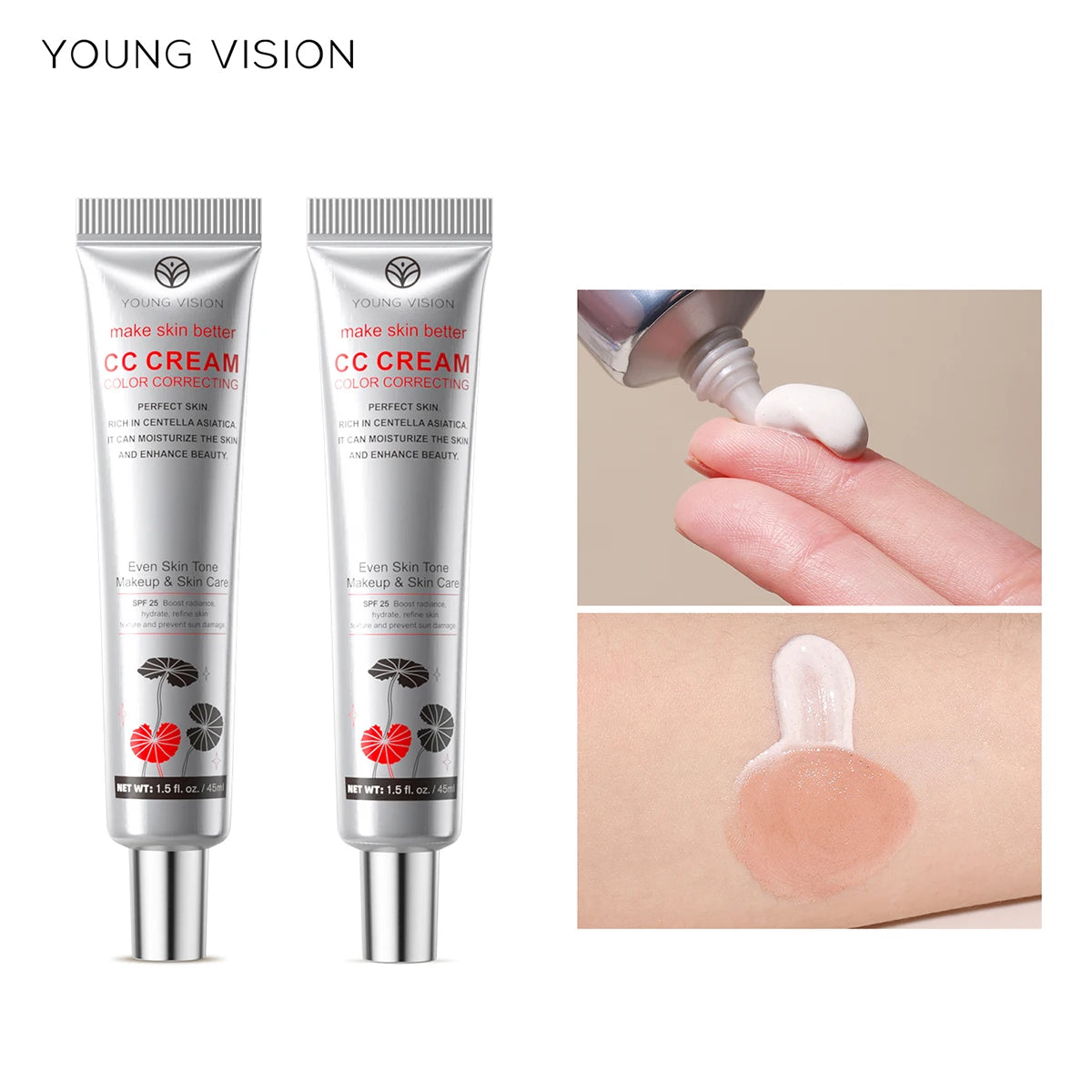 2-Color Brightening CC Cream with Puff – Even Skin Tone & Conceal Pores, Women’s Makeup Cosmetics