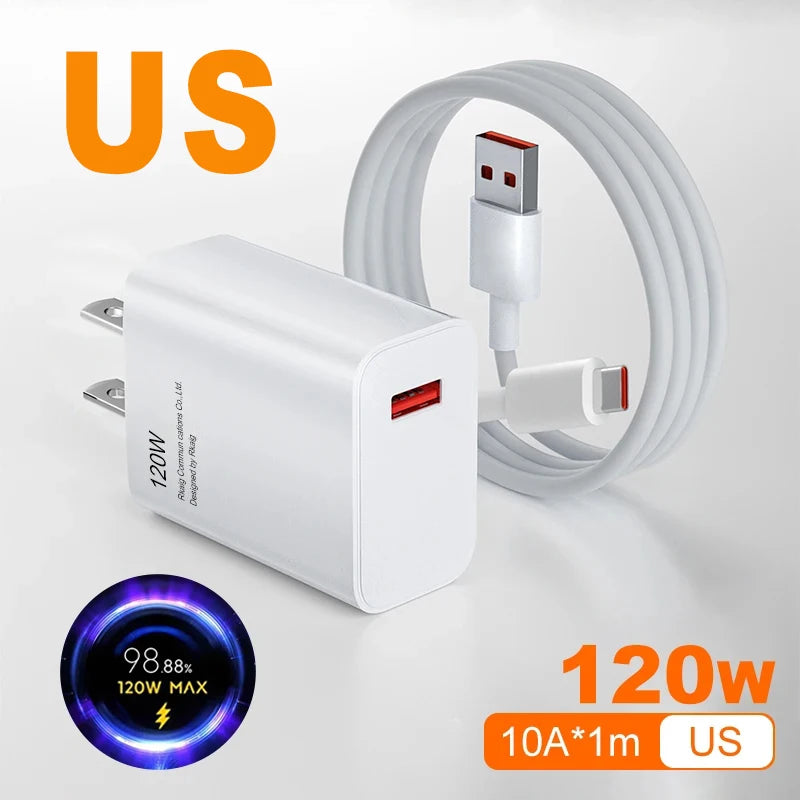 Xiaomi Original 120W Turbo Fast Charger – HyperCharge Adapter with USB-C Cable for Redmi & Mi Series (EU/US Plug)