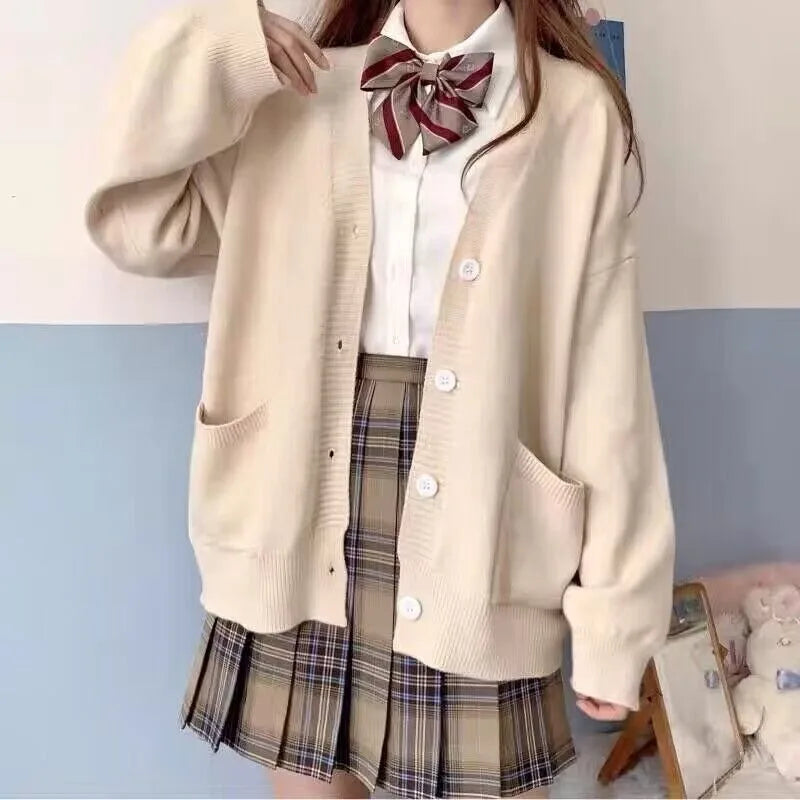 Mikasa Pink Cosplay Cardigan – Japanese V-Neck Knit Sweater for JK Uniform