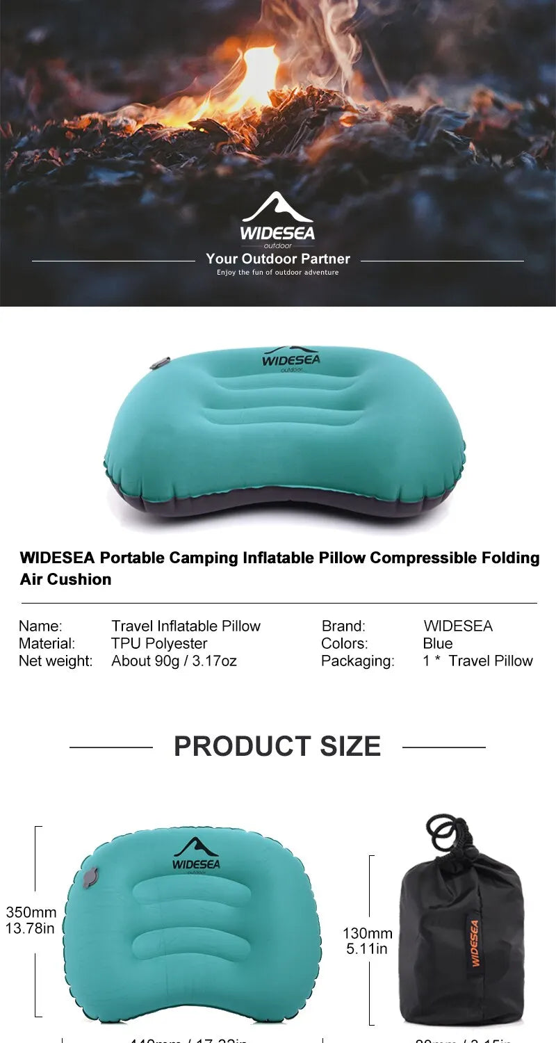 Widesea Portable Inflatable Pillow Camping Equipment Compressible Folding Air Cushion Outdoor Protective Tourism Sleeping Gear