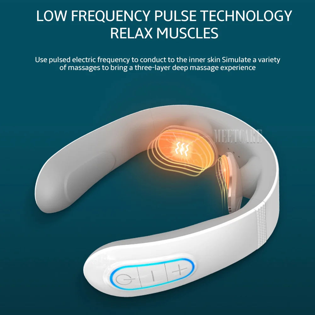 Smart Heated Neck & Back Massager – Wireless TENS Pulse Muscle Relaxer for Shoulder & Pain Relief
