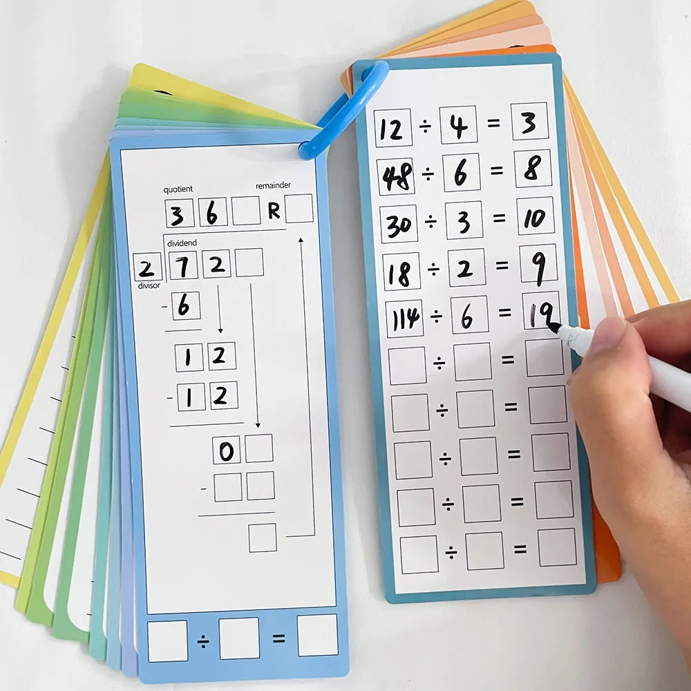 Wipeable Math Training Cards – Kids Montessori Learning Flashcards for Addition, Subtraction, Multiplication & Division