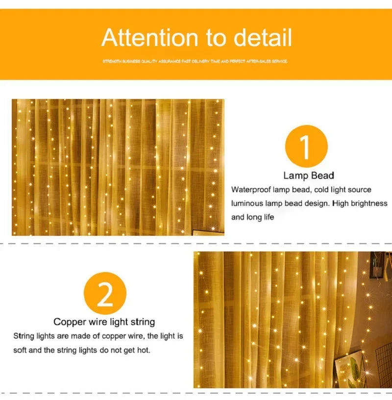 300LED Curtain Fairy Lights – 8 Modes Twinkle String Lights with Remote for Bedroom & Wedding Decor