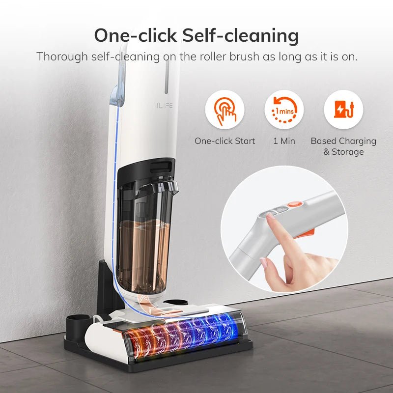 ILIFE W90 Cordless Wet & Dry Smart Vacuum Mop – 5500Pa Suction, 1-Min Self-Cleaning, Dual Water Tank