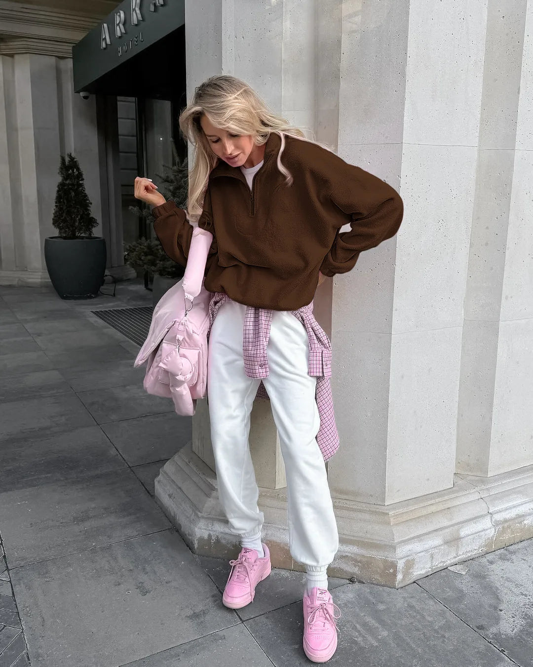 Pink Lamb Fleece Hoodie – Women’s Casual Thick Zipper Pullover Streetwear