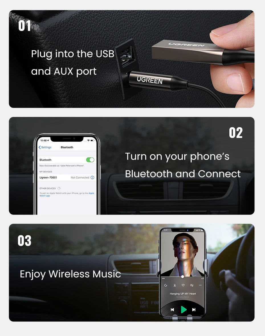 Bluetooth 5.3 Car Audio Receiver Wireless Hands-Free Adapter AUX 3.5mm