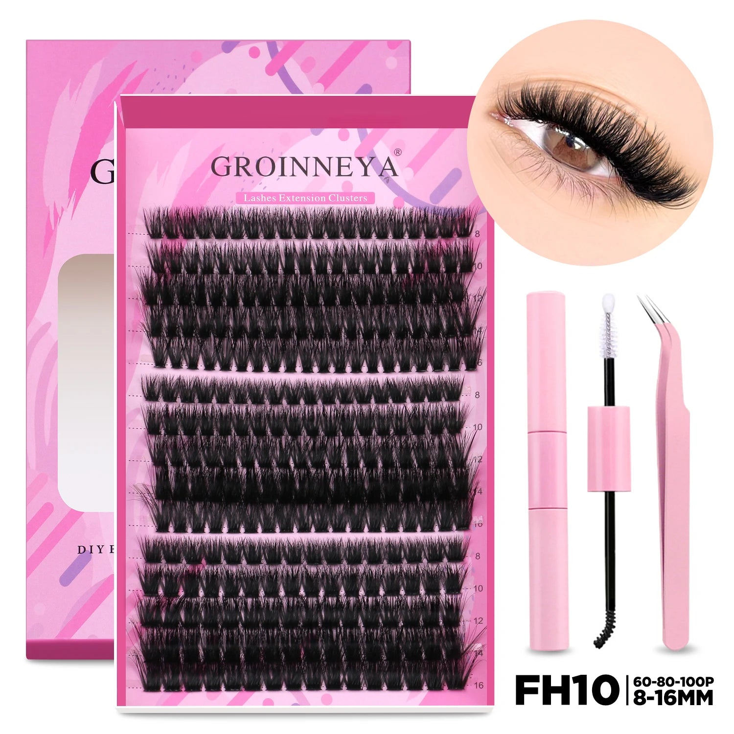 GROINNEYA DIY Lash Extension Kit – Individual Cluster Mix Lashes with Bond & Seal for At-Home Use