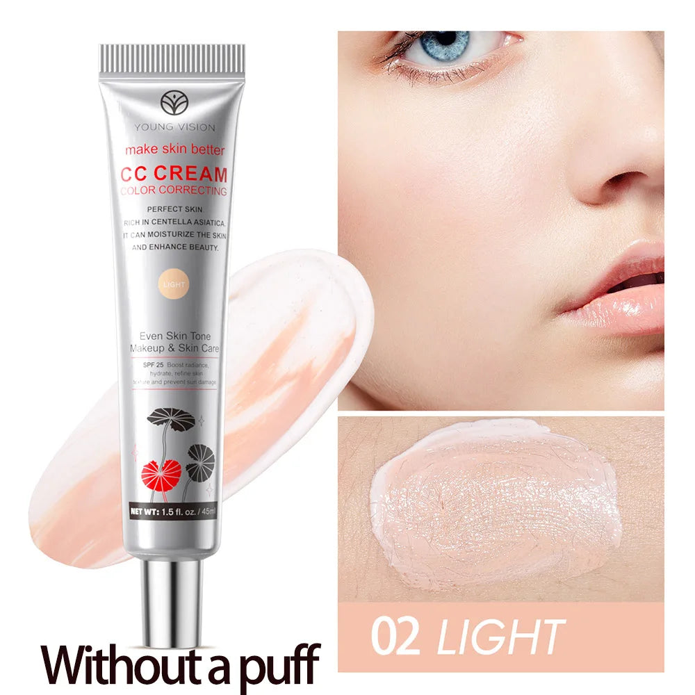 2-Color Brightening CC Cream with Puff – Even Skin Tone & Conceal Pores, Women’s Makeup Cosmetics