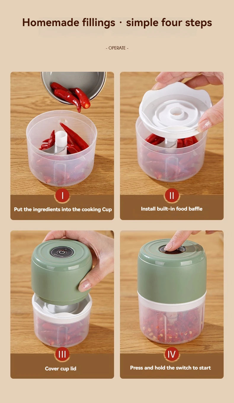 Electric Mini Garlic Chopper USB Meat Grinder Kitchen Tool