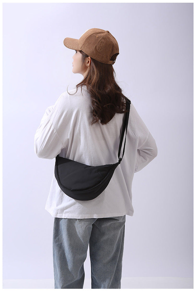 Solid Color Women’s Nylon Shoulder Bag – Portable Padded Crossbody Messenger Travel Handbag