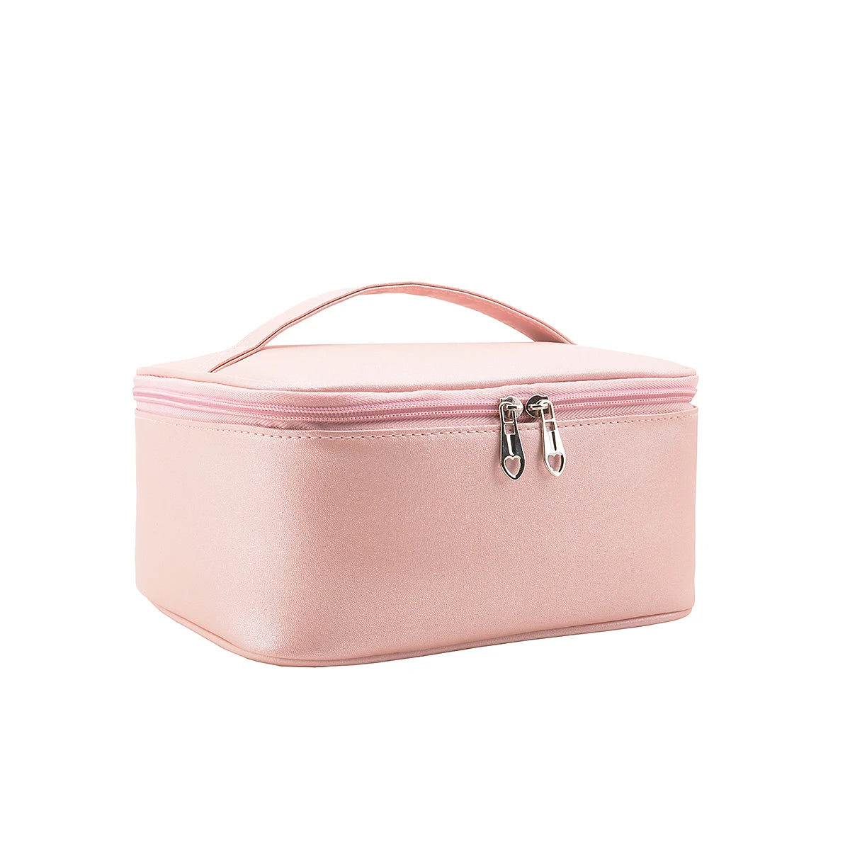 Pink Makeup Train Case – Travel Cosmetic Organizer with Adjustable Dividers