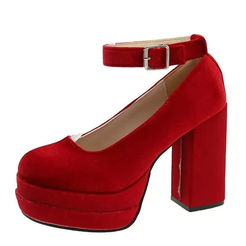 Retro Pink Mary Janes High Heels – French Thick Heel Wedding & Party Shoes for Women