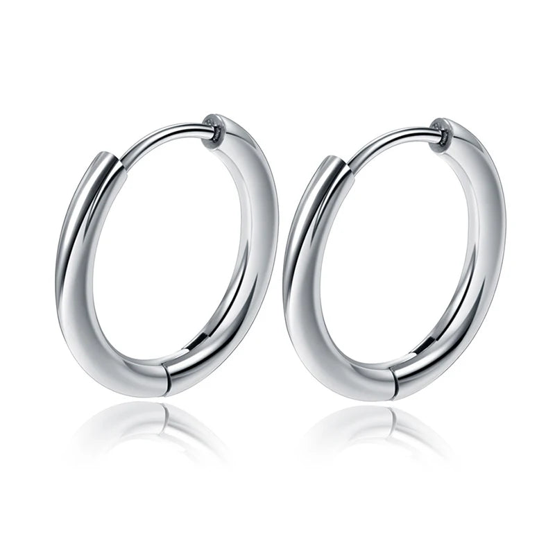 1 Pair Stainless Steel Round Hoop Earrings – 2.5mm Thick Hip-Hop Huggie Jewelry for Women