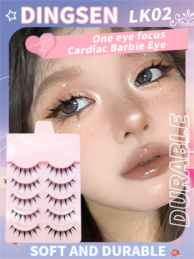 DINGSEN Anime Fake Eyelashes – 5 Pairs Natural Manga Lashes with Clear Band