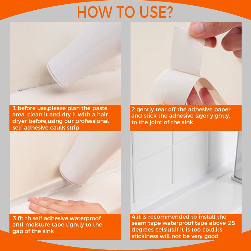 Waterproof Sealing Tape Strips PVC Self Adhesive Wall Sticker for Bathroom Shower Bath Seal Caulk Strip Kitchen Sink Mold Proof