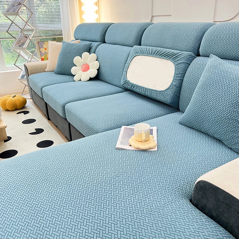 Jacquard Twill Elastic Sofa Slipcover – Stretch Furniture Protector for Home & Office Decor