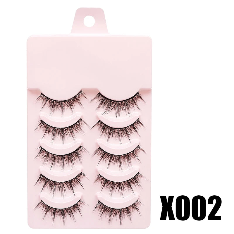 DINGSEN Anime Fake Eyelashes – 5 Pairs Natural Manga Lashes with Clear Band