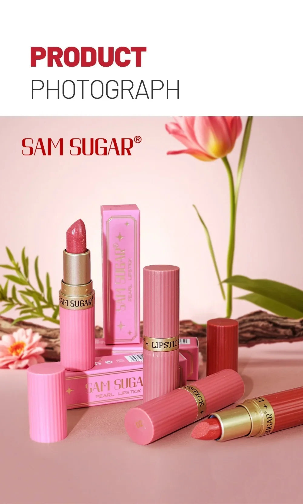 Nude Pink Metallic Glitter Lipstick – Long-Lasting Waterproof Shimmery Lip Gloss