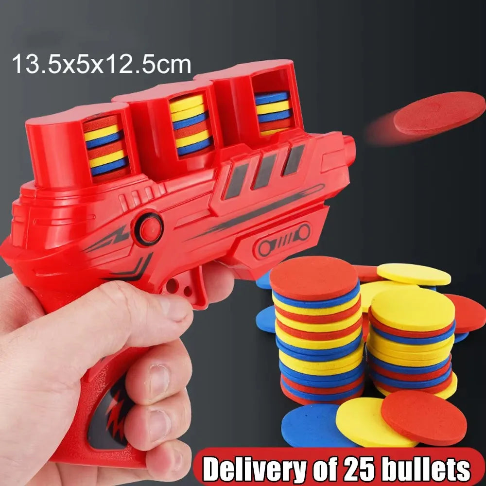 Kids Flying Saucer Gun Toy – Foam Disc Shooter with 25pcs Mini Soft Bullets
