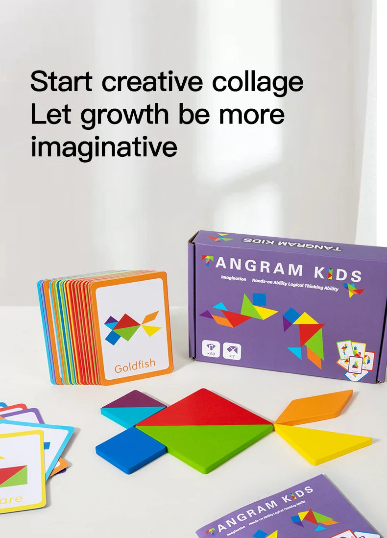 3D Wooden Tangram Puzzle – Montessori Educational Geometric Toy for Kids