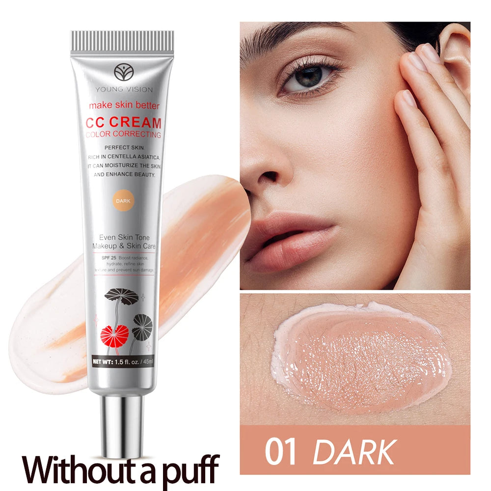 2-Color Brightening CC Cream with Puff – Even Skin Tone & Conceal Pores, Women’s Makeup Cosmetics