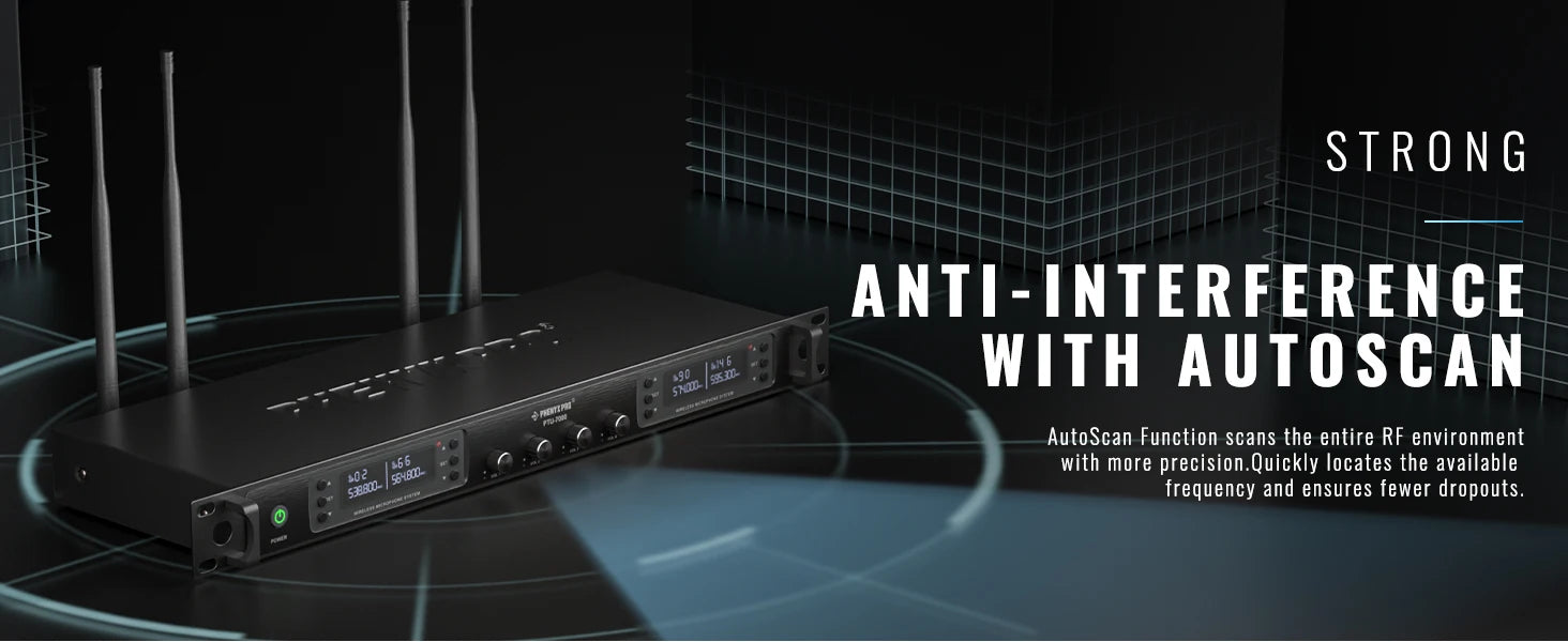 Phenyx Pro PTU-7000 4-Mic UHF Wireless System with Auto Scan & Frequency Selection