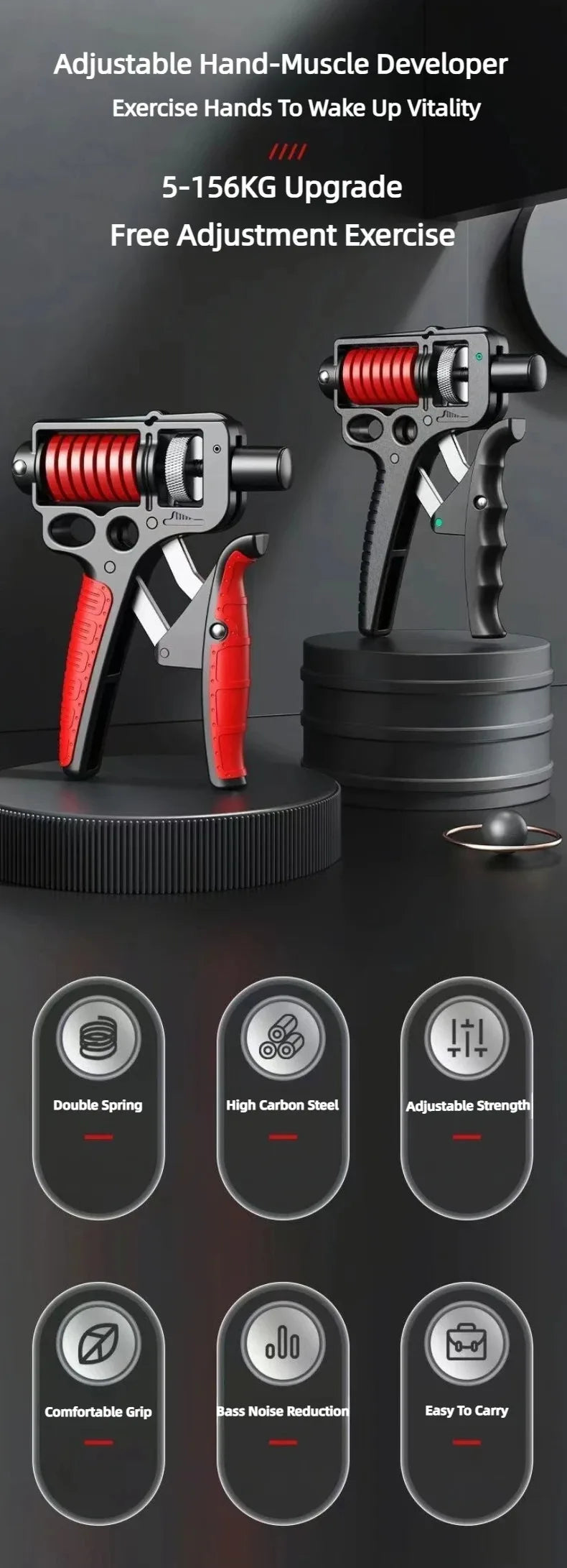 Adjustable Heavy Hand Grip Strengthener – 5–165Kg Forearm, Wrist & Finger Exercise Trainer