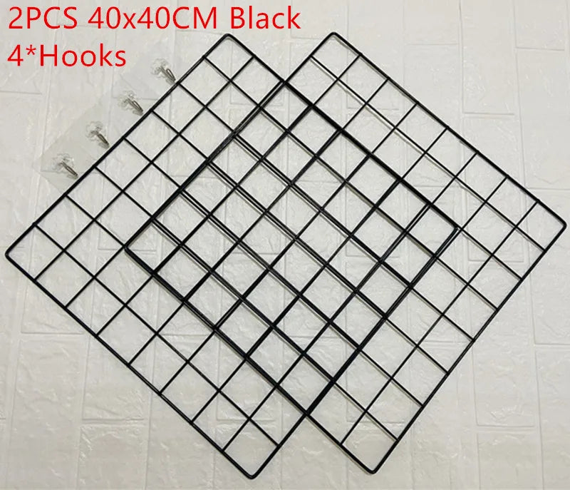 2/1pcs Iron Grid Wall Rack – INS Style Wall Decoration & Mesh Organizer Shelf for Home Display