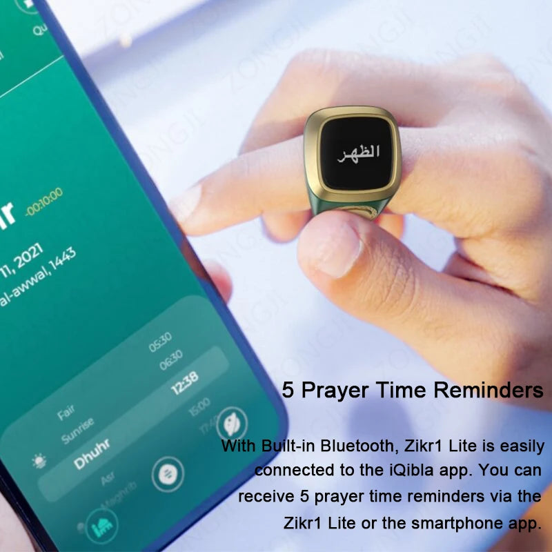 IQibla Smart Zikr Ring Digital Tasbih Counter with Prayer Reminder