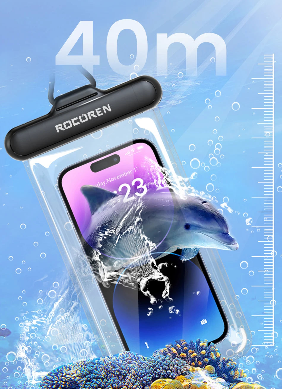 Rocoren Waterproof Phone Case for iPhone 14 13 Pro Samsung Xiaomi Universal Water Proof Phone Pouch Transparent Protection Cover