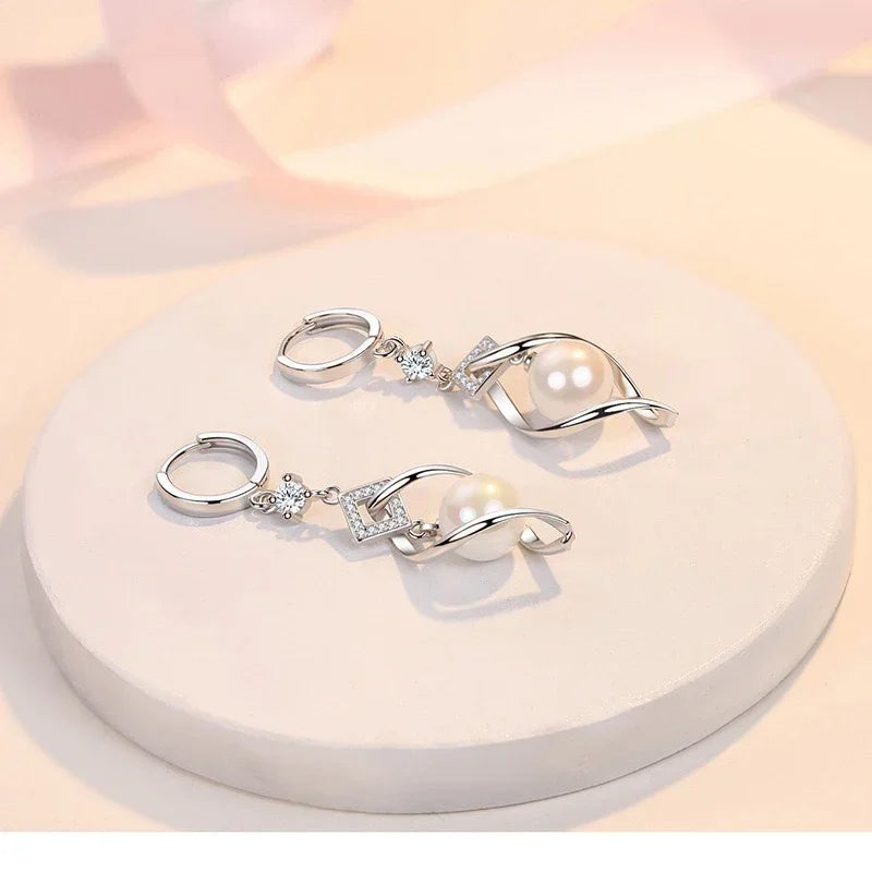 925 Sterling Silver Pearl & Crystal Zirconia Earrings – Gorgeous Wedding & Party Jewelry for Women