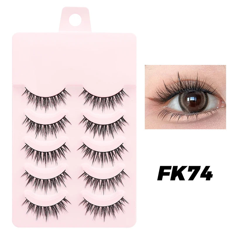 DINGSEN Anime Fake Eyelashes – 5 Pairs Natural Manga Lashes with Clear Band