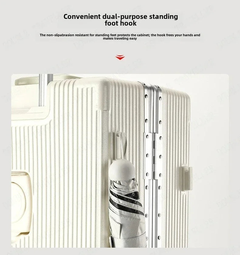 Front Opening Aluminum Frame Rolling Luggage – Large Capacity ABS+PC Trolley Suitcase with USB Charging