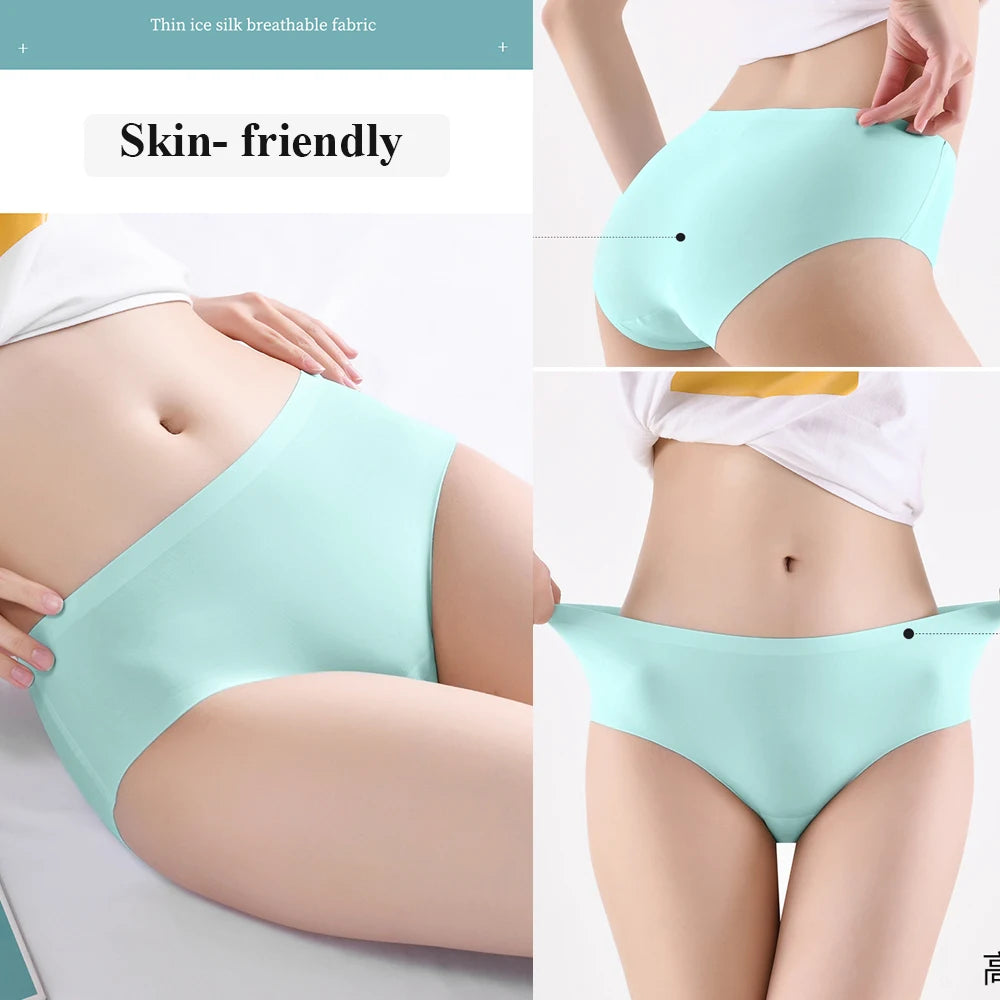 9 Pcs Seamless Ice Silk Panties for Women Breathable Soft Comfort, Solid Color Teen Girls Panty, One-Piece Design