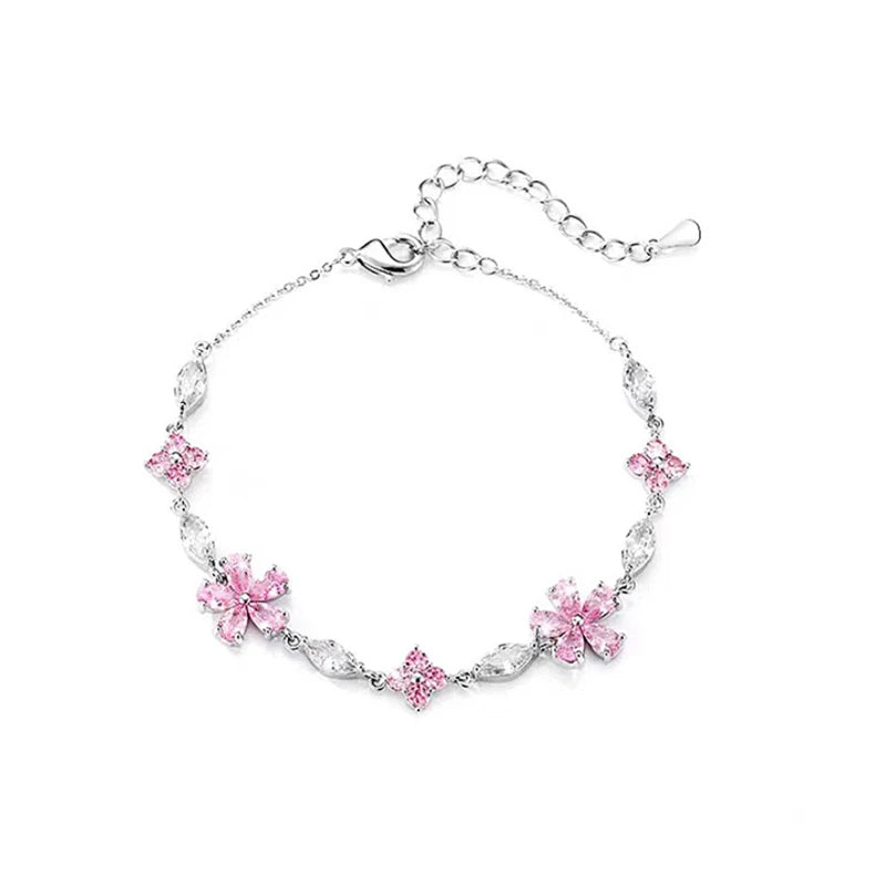 Y2K Pink Crystal Flower Bracelet – Elegant Zircon Blossom Jewelry for Women