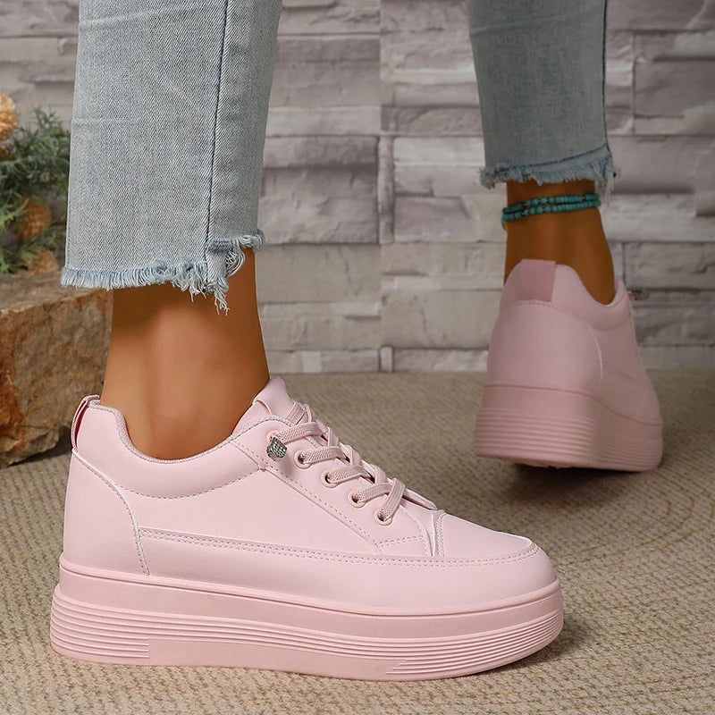 Plus Size Pink Platform Sneakers for Women 2025 – Thick Sole Non-Slip Casual Sports Shoes