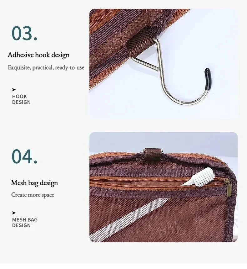 For Traveling Large Cosmetic Bag Leather Toiletry Bag for Men Women Dopp Kit Mens Hanging Toiletry Bag