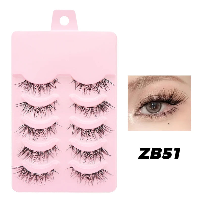 DINGSEN Anime Fake Eyelashes – 5 Pairs Natural Manga Lashes with Clear Band
