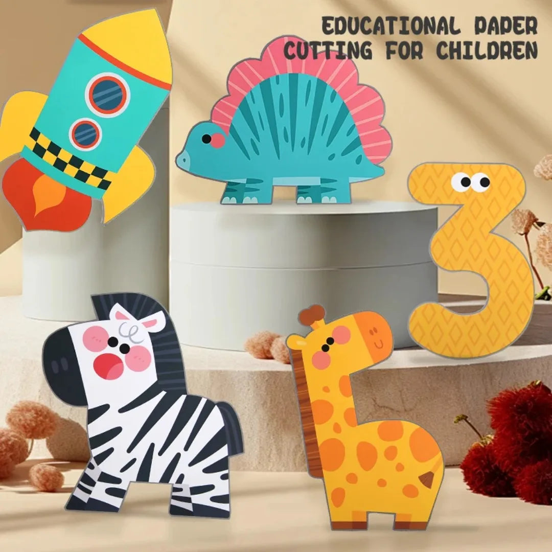40Pcs Kids Origami & Paper-Cut Craft Set – Cartoon Animal Educational Art Toy for Early Learning