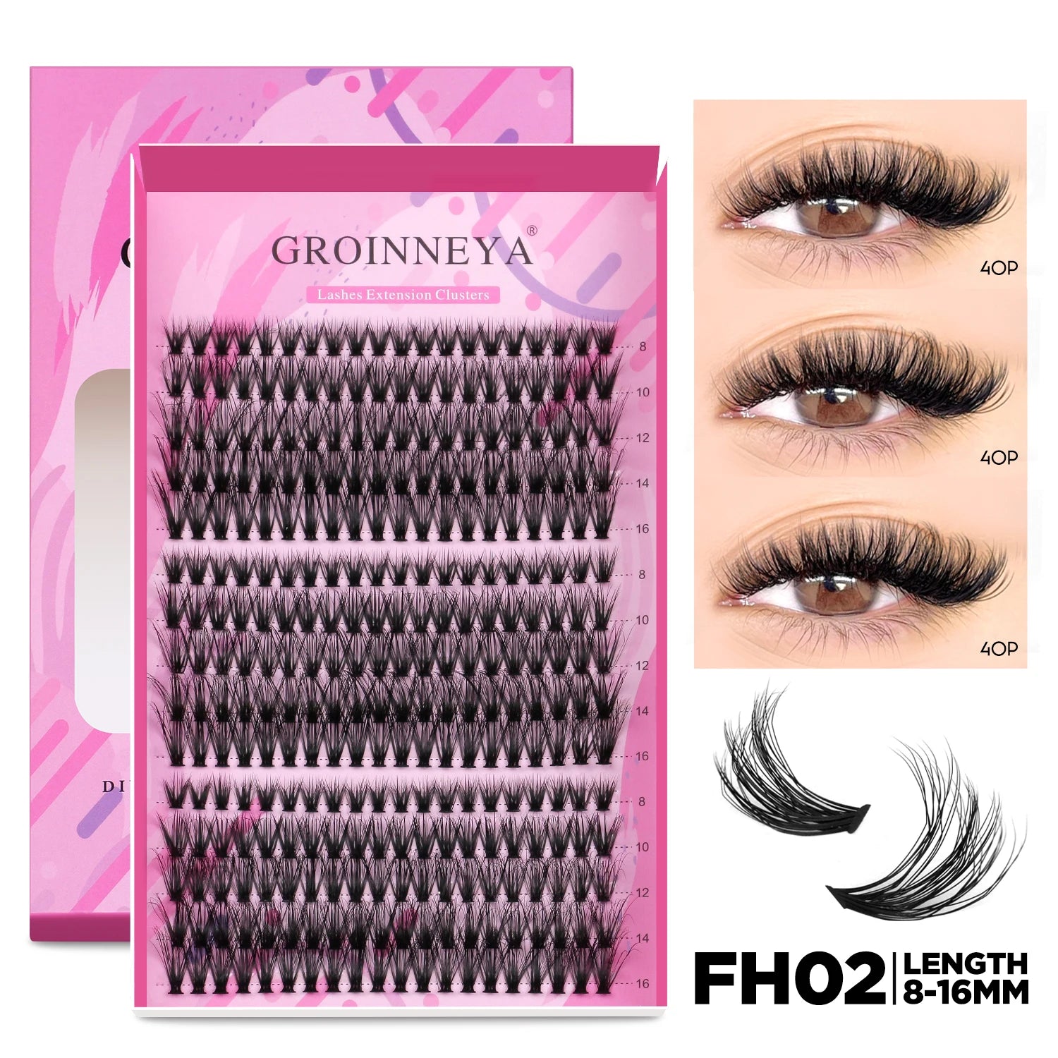 GROINNEYA DIY Lash Extension Kit – Individual Cluster Mix Lashes with Bond & Seal for At-Home Use