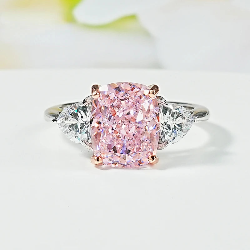Luxury Pink Diamond Ice-Cut Ring – 925 Silver Radiant High Carbon Diamond Set