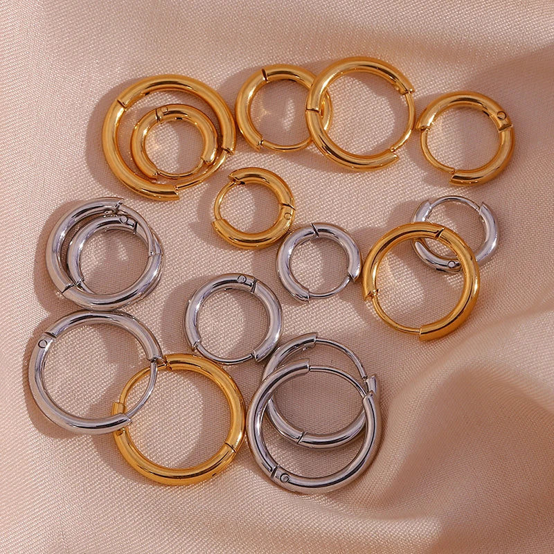 1 Pair Stainless Steel Round Hoop Earrings – 2.5mm Thick Hip-Hop Huggie Jewelry for Women