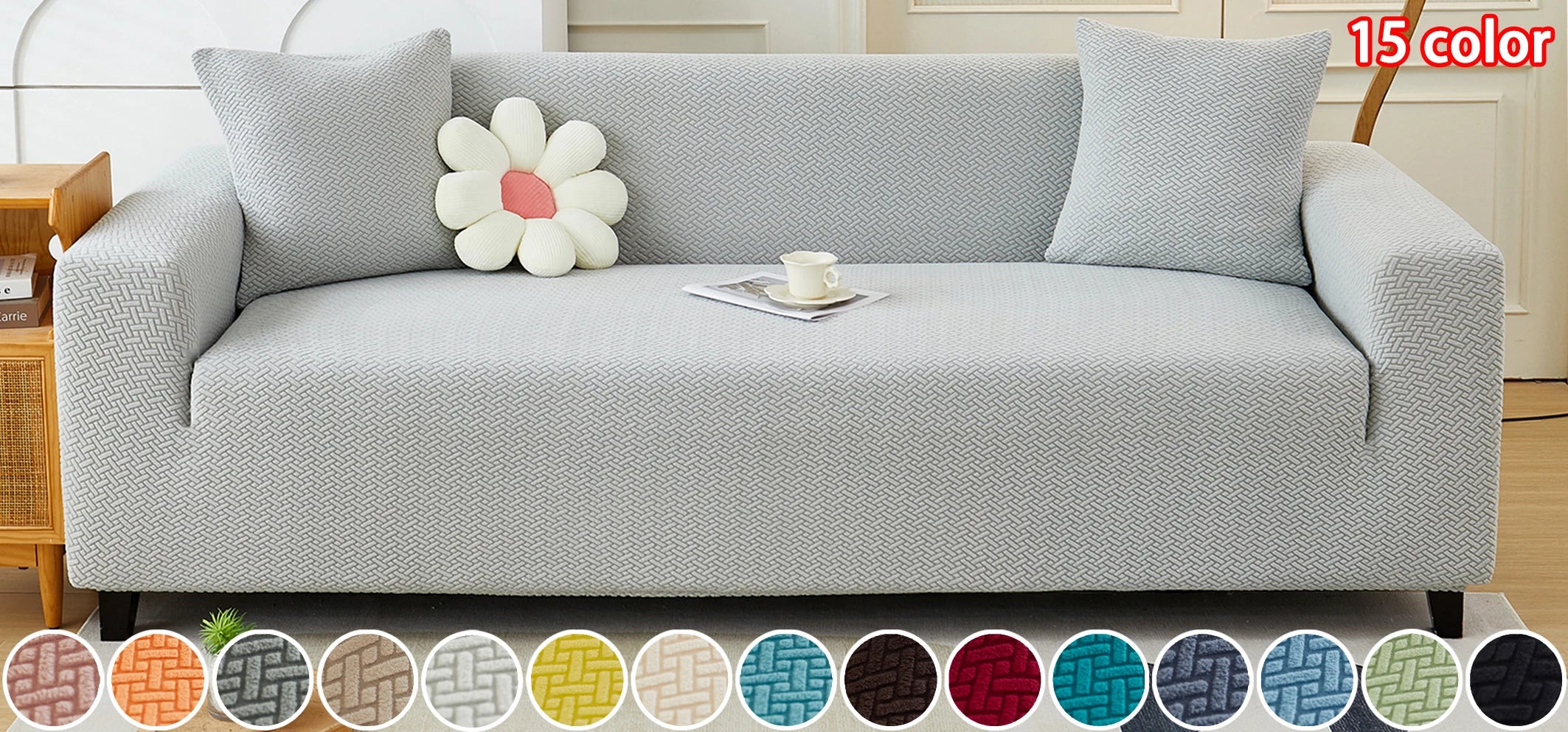 Jacquard Twill Elastic Sofa Slipcover – Stretch Furniture Protector for Home & Office Decor