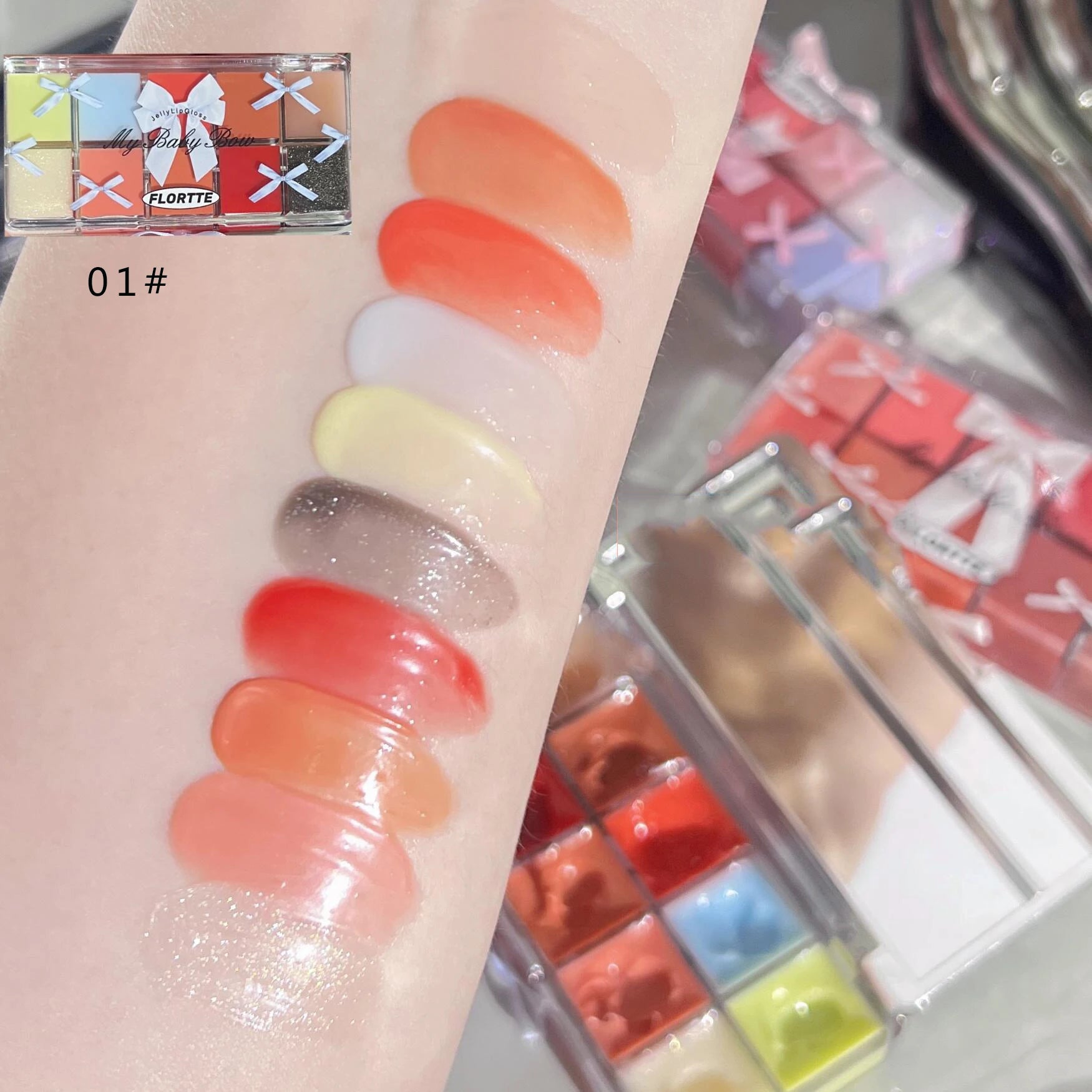 FLORTTE 10-Color Lip Palette – Glossy, Moisturizing & Pigmented Lip Gloss & Lipstick Set