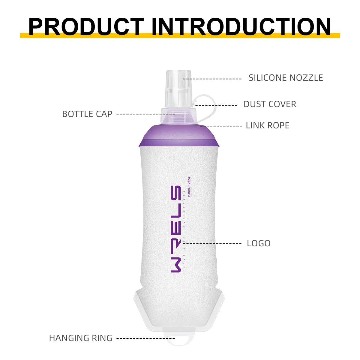 WRELS Foldable Silicone Water Bottle Outdoors Traveling Sport Running Cycling Kettle Healthy Soft Material TPU BPA-Free Kettle
