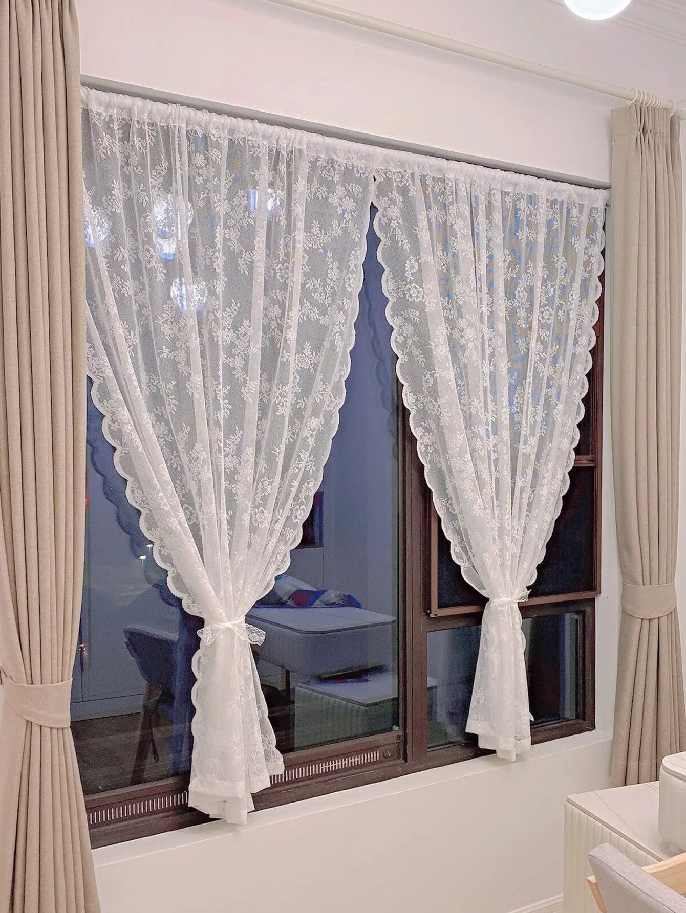 Floral Lace Sheer Curtain Panel – Elegant Rod Pocket Window Drapes