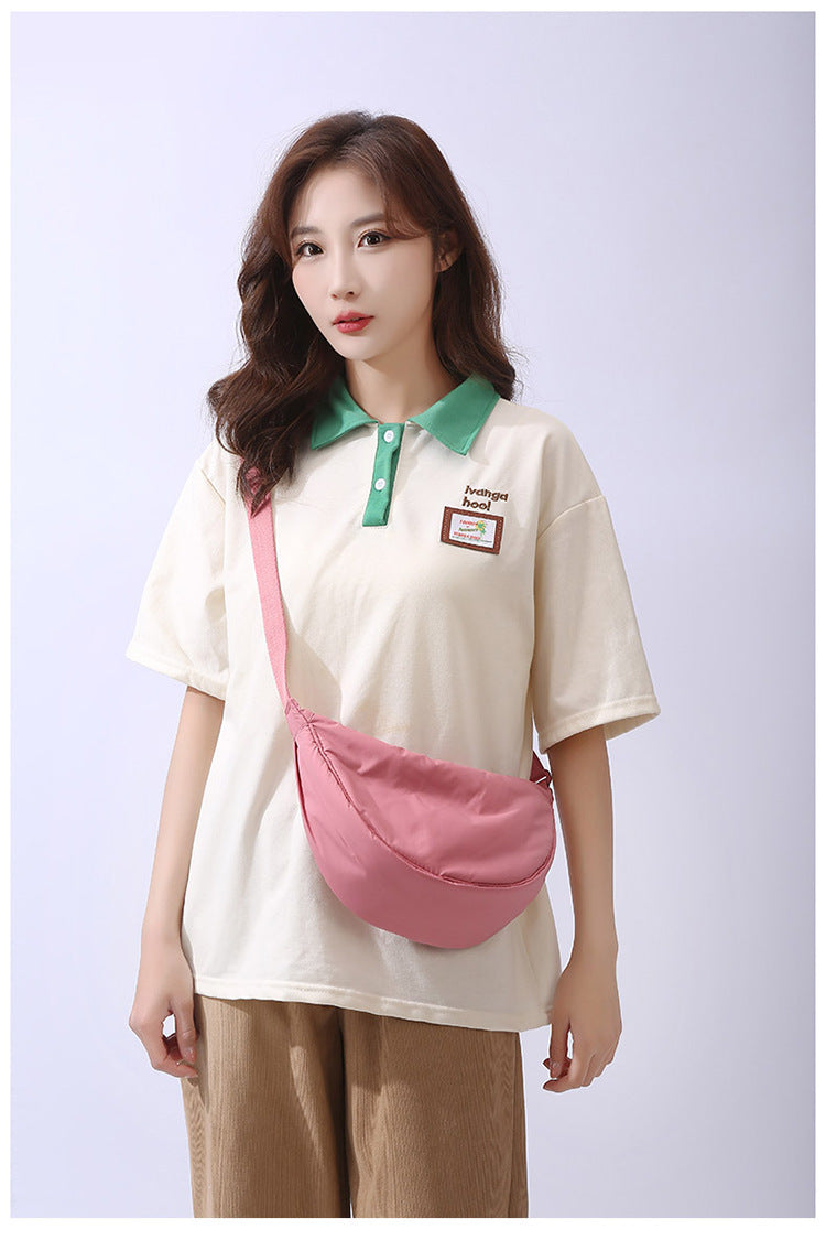 Solid Color Women’s Nylon Shoulder Bag – Portable Padded Crossbody Messenger Travel Handbag