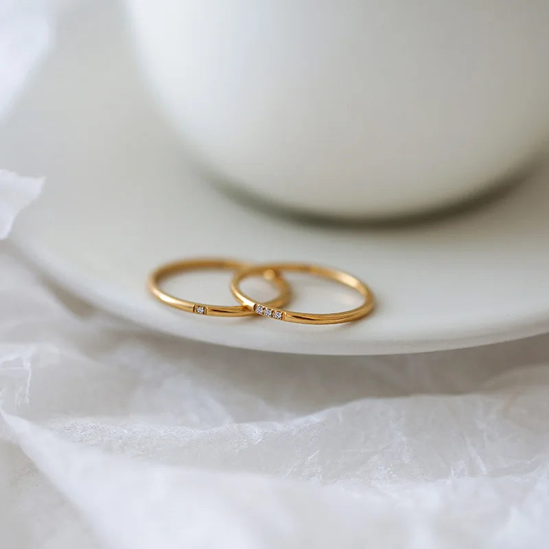 Stainless Steel Gold-Plated Tiny Zircon Stackable Rings – Thin Elegant Finger Jewelry