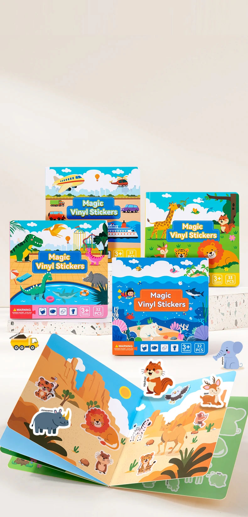 Reusable Magic Sticker Book – DIY Cartoon Animal Puzzle Learning Toy for Kids